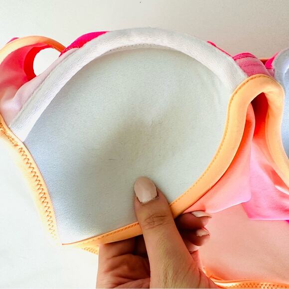 VS VICTORIAS SECRET Pink Ruffle Halter Tie Underwire Plunge Bikini Swim Top XS - Picture 9 of 9